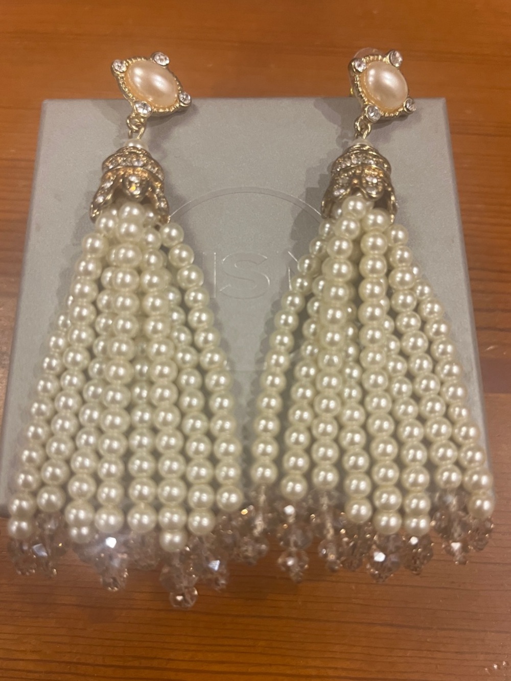 Cream Pearl Tassel Drop Earrings with Gold Accents